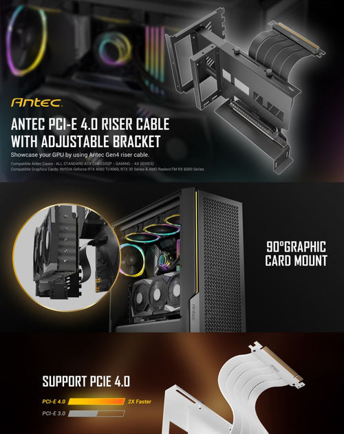 Antec (LS)Antec Adjustable Vertical PCI Bracket and PCI-E 4.0 Cable Kit (200mm) White. Universal. Premium Gold Plated + RTX 4