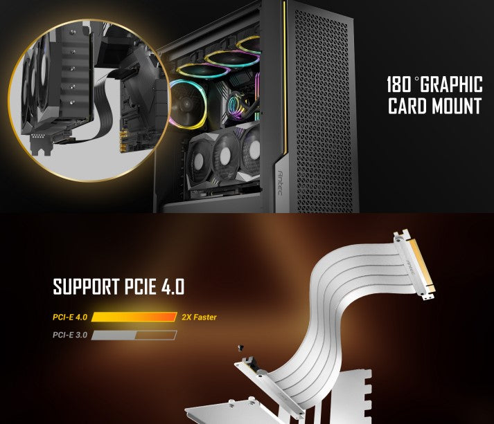Antec Antec Adjustable Vertical Bracket with 200mm High Performance PCI-E Riser Cable. New 2024. White Universal Case support