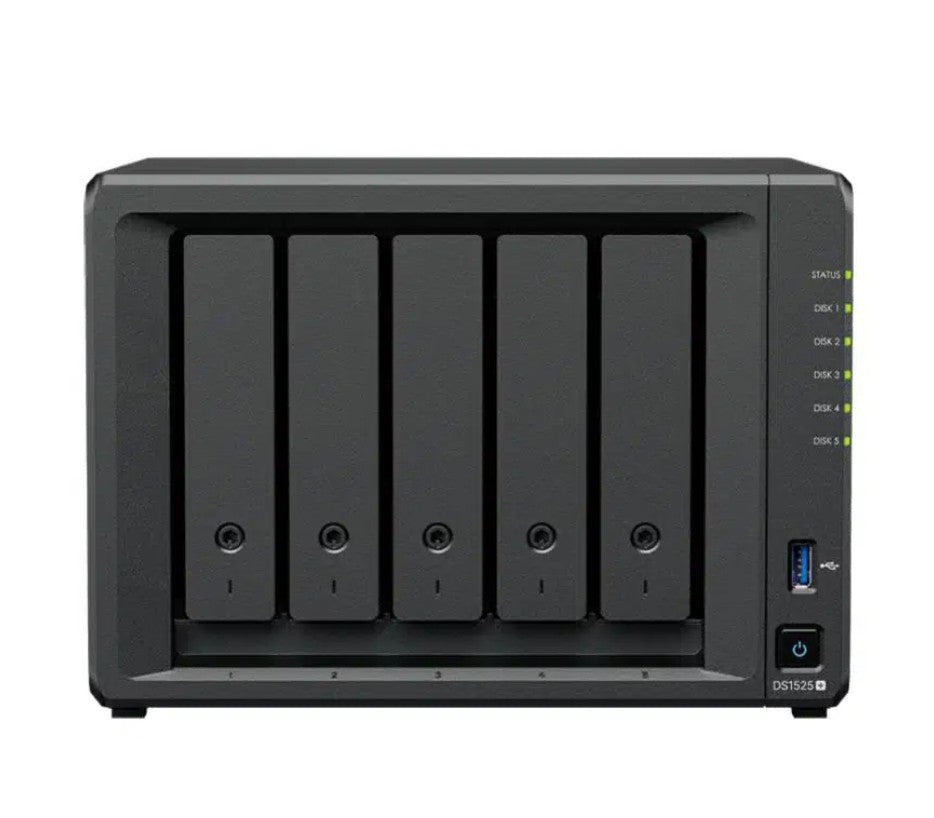 Synology DiskStation DS1525+ 5-Bay 3.5' , 2x 2.5 GbE (Tower), AMD Ryzen Quad Core 2.2GHz, 8GB RAM, x USB3.2, 2x Expansion 3YW
