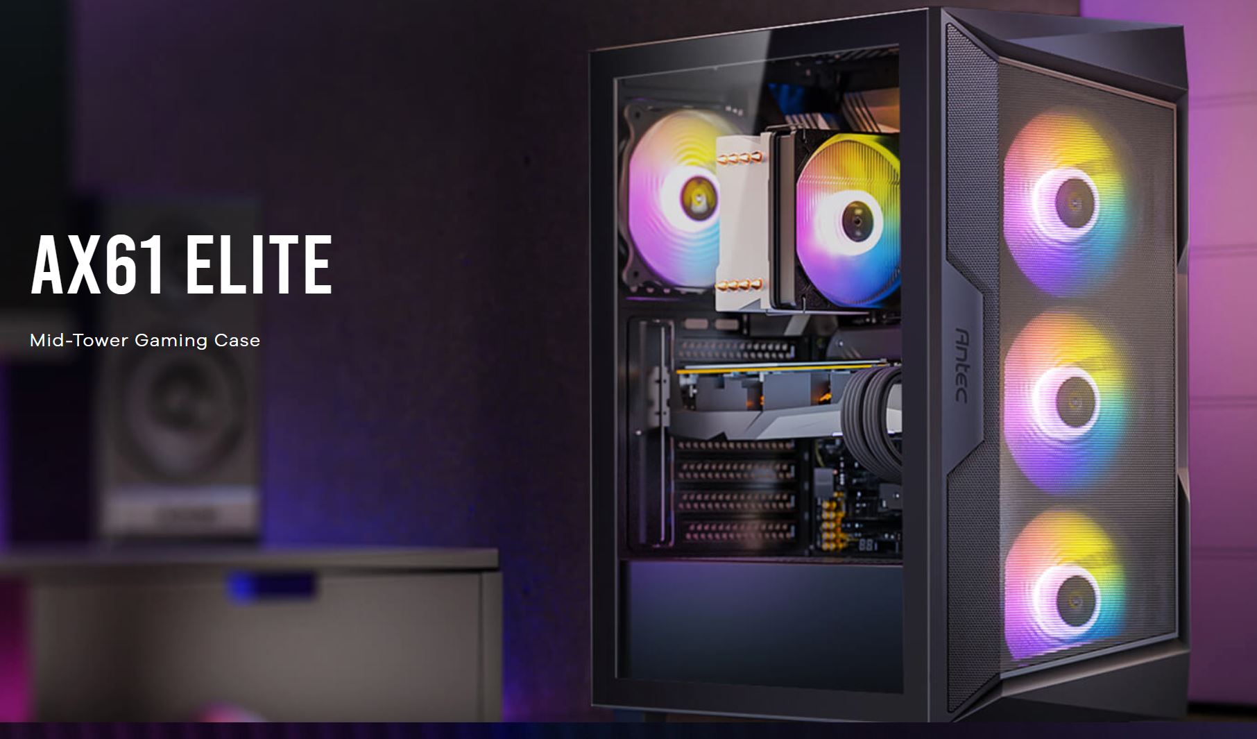 Antec Antec AX61 Elite ATX, 4x ARGB 120mm Fans included, Up to 8x 120mm. 360mm Radiator Front  240mm Top, 32CM GPU  16CM CPU,