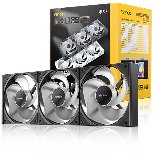 Antec Antec Connect C120R Reverse Black ARGB 3PK, 120mm ARGB PWM fan, 800-1800RPM, 43.2CFM, 1.29mmH2O, 27.2dBA, hydraulic bea