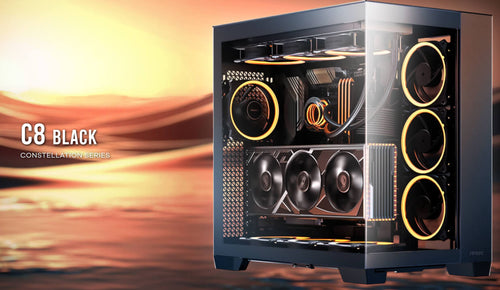 Antec Antec C8 ATX, E-ATX. mATX, Seamless Edge View Front and Side, USB-C, 4mm Tempered Glass, 360mm liquid cooler top, botto