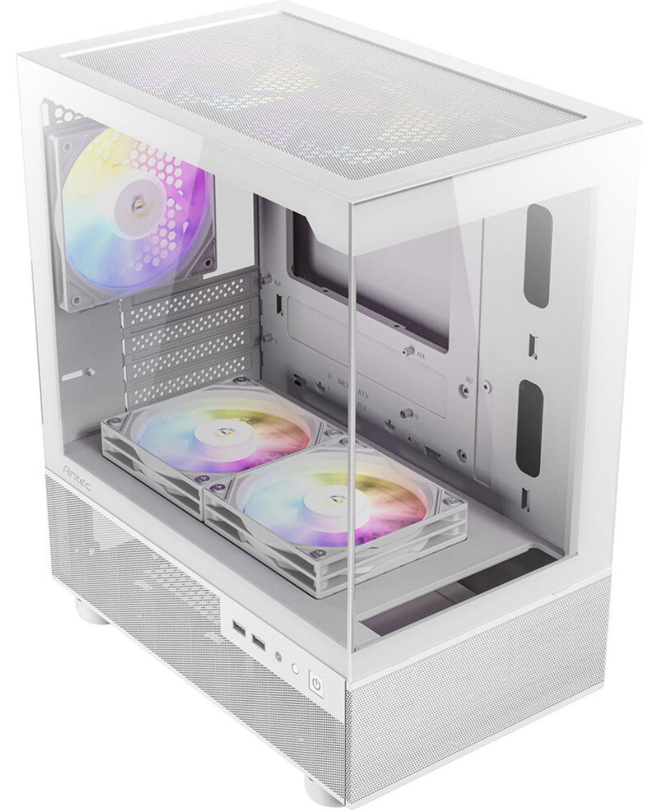 Antec Antec CX200M RGB Elite, mATX, 270 degrees view, USB 3.0 x 2, Audio I/O Bottom. Mesh front and bottom. Clear Glass View,