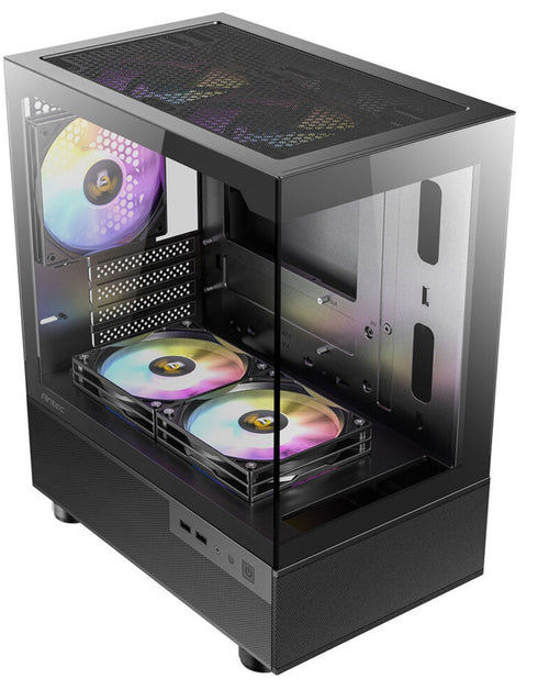 Antec Antec CX200M RGB Elite, mATX, 270 degrees view, USB 3.0 x 2, Audio I/O Bottom. Mesh front and bottom. Clear Glass View,