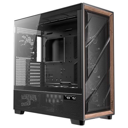 Antec Antec FLUX PRO, E-ATX, Premium Walnut, Iunity Temperature Disp. CPU and GPU LED Display, 6x High Performance Fans, ARGB