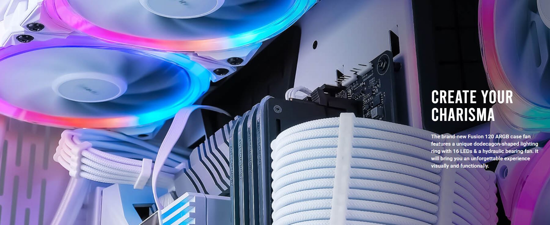 Antec Antec Fusion 5x 120mm ARGB PWM HB white Fans + ARGB Controller, 57.93 CFM, AP 2.11, Noise Level 31.21. Woven Cable, PMW