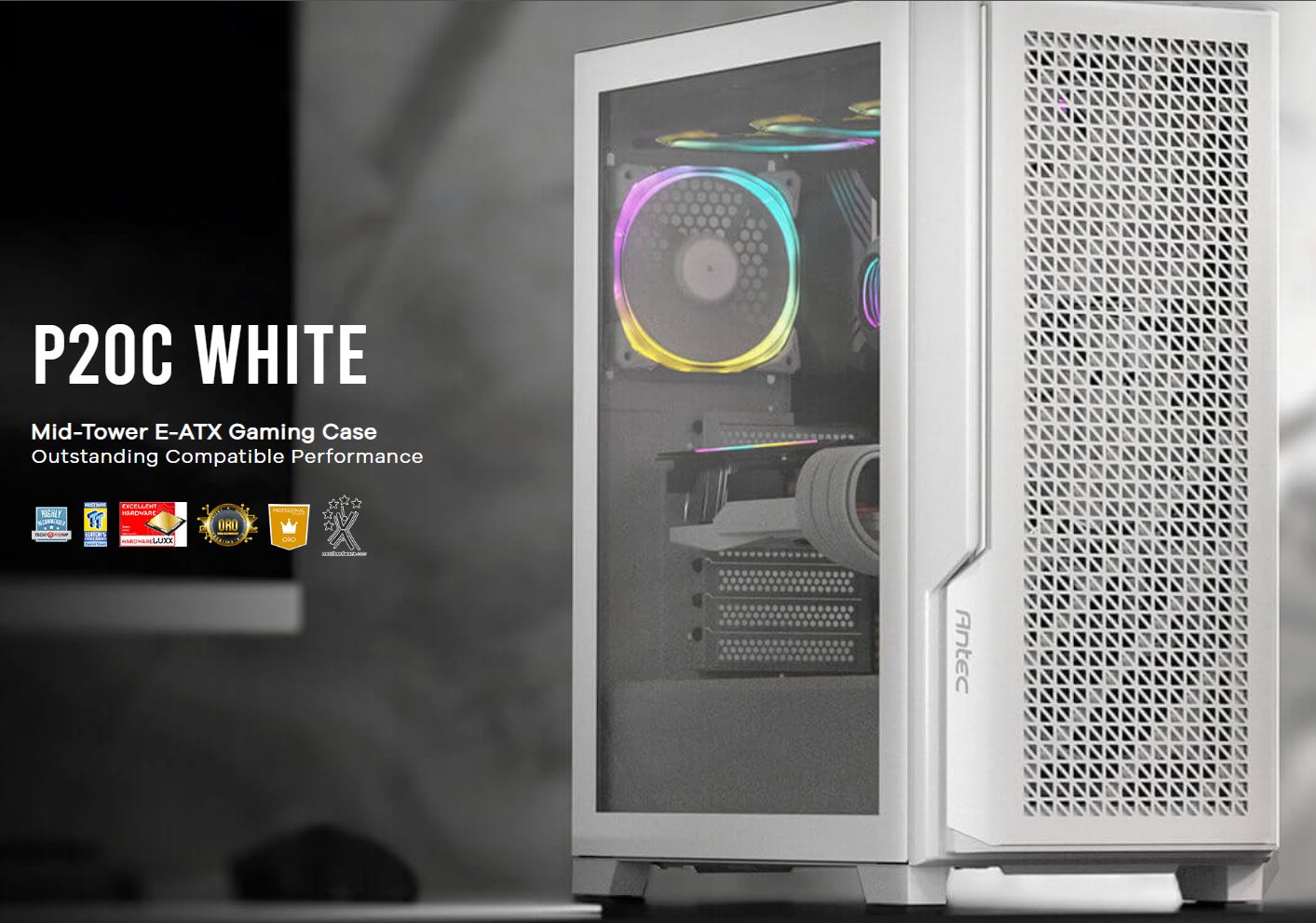 Antec Antec P20C White, ATX, E-ATX, ATX, USB-C, Cable management , 4x HDD or SSD , 375mm GPU, 170mm CPU  3x PWM white 12 CM F