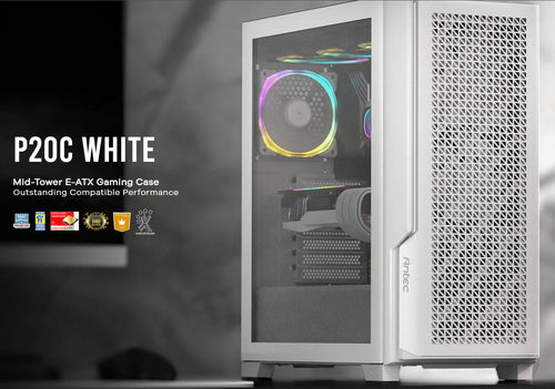 Antec Antec P20C White, ATX, E-ATX, ATX, USB-C, Cable management , 4x HDD or SSD , 375mm GPU, 170mm CPU  3x PWM white 12 CM F