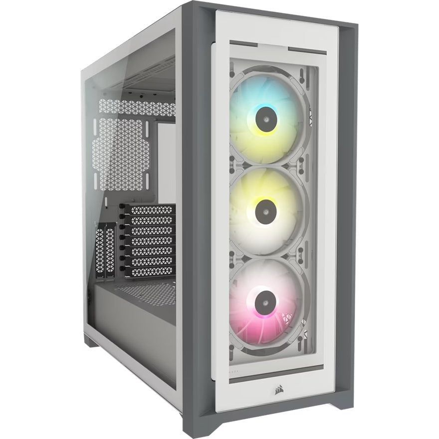 Corsair Corsair iCUE 5000X RGB Tempered Glass Mid-Tower ATX PC Smart Case - White, ATX/E-ATX, 420mm GPU, 170mm CPU, 120-360mm