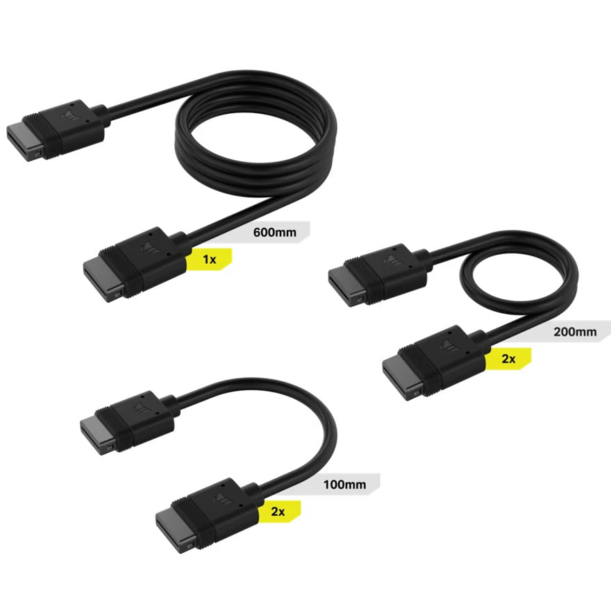 Corsair Corsair iCUE LINK Cable Kit with Straight connectors - 100mm x 1, 200mm x 1, 600mm x 1 Black