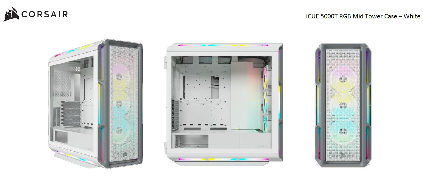 Corsair Corsair iCUE 5000T RGB ATX Mid-Tower Case, USB Type-C, 160 RGB LED, Rapid Route, Maximum Cooling, Tool Free Hinged Si
