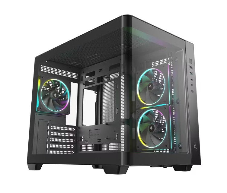 DeepCool CG330U 3F Panoramic Curved Glass Dual Chamber Micro-ATX Case, 3 Pre-installed PWM ARGB Fan, 1x USB-C,1× USB 3.0, 1×USB 2.0, Audio/Mic