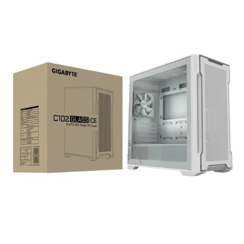 Gigabyte (LS) GIGABYTE C102 GLASS ICE Mid Tower case, 450x 210x 450 mm, White, 5 Expansion slots, 2x 3.5" Drive Support, 2 + 