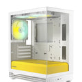 OKINOS AQUA UNO YOLK, Mini Tower, Micro-ATX/ITX, tempered glass, 3×120mm ARGB fans, USB 3.0 + Type-C, ≤309mm GPU, ≤165mm CPU cooler, steel