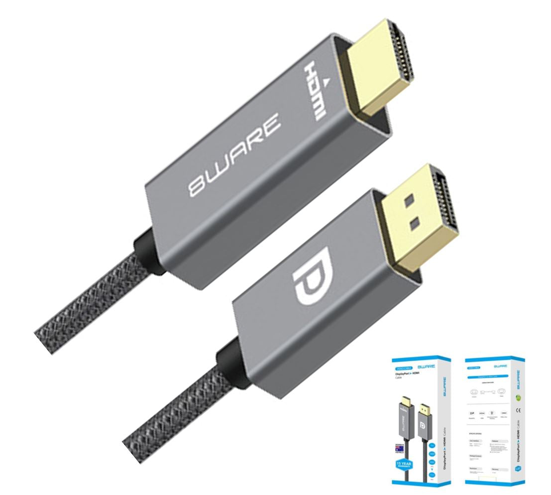 8ware 8ware 2m DisplayPort DP to HDMI 1.4v Male to Male Adapter Converter Cable Retail Pack 1080P Nylon Braide for Video Card