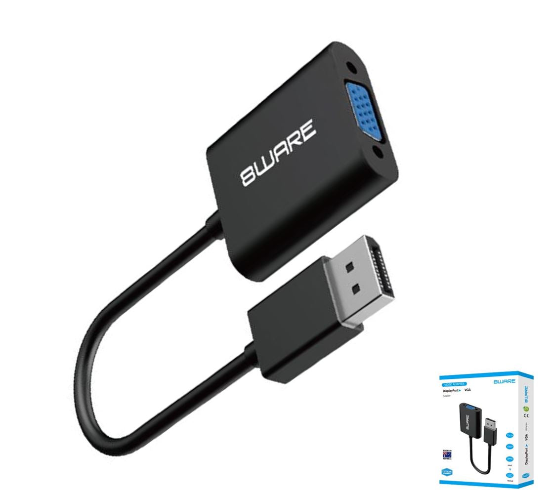 8ware 8ware DisplayPort DP to VGA Adapter Converter Cable Male to Female Retail Pack 4K Gold-Plated for Video Card PC Laptop 