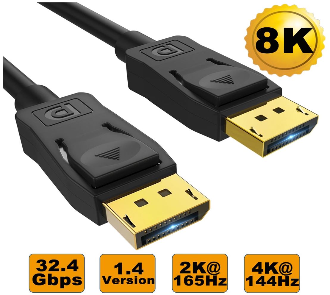 8ware 8Ware 3m Ultra 8K DisplayPort DP1.4 Cable - Male to Male Gold Plated 7680x4320 8K@60Hz 4K@144Hz 32.4Gbps UHD QHD FHD HD