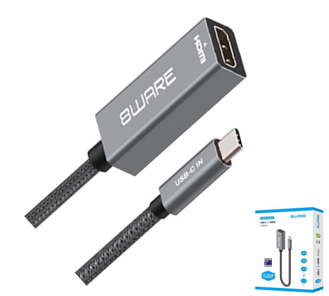 8ware 8ware 10cm USB-C to HDMI Male-Female Adapter Converter Cable Retail Pack for PC Laptop iPad  MacBook Pro/Air Surface De