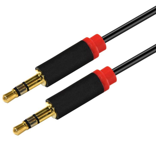Astrotek Astrotek 1m Stereo 3.5mm Flat Cable Male to Male Black with Red Mold - Audio Input Extension Auxiliary Car Cord