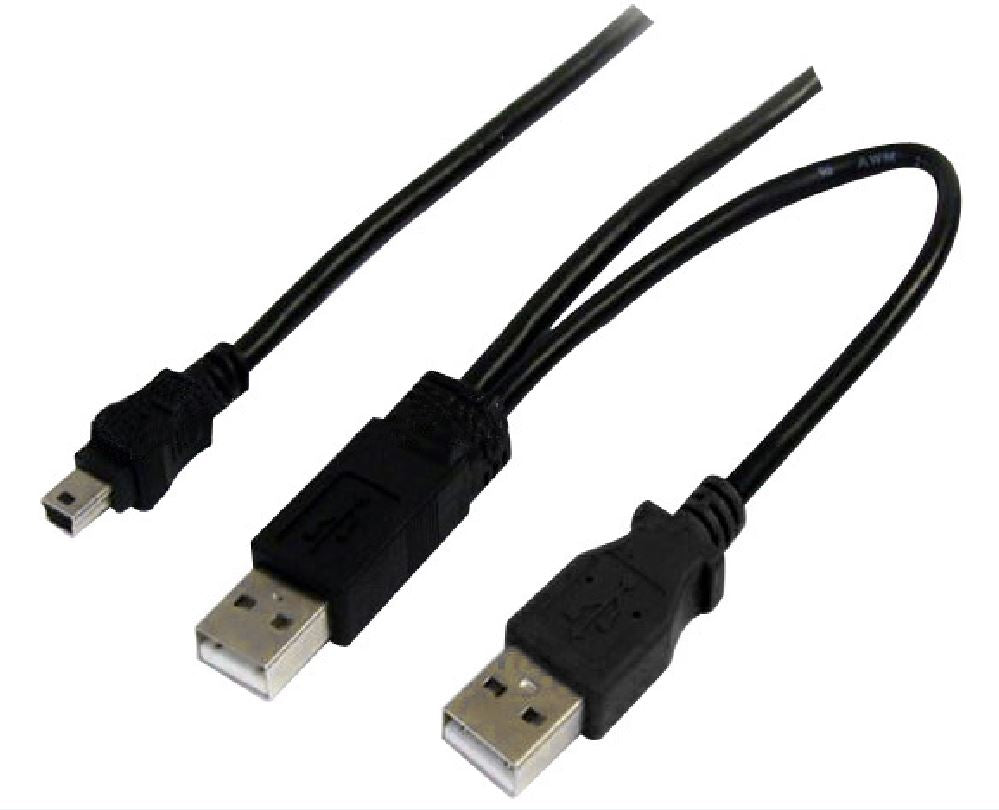 Astrotek Astrotek USB 2.0 Y Splitter Cable - Type A Male to Mini B 5 pins 1m + USB Type A Male 2m Black Colour Power Adapter 