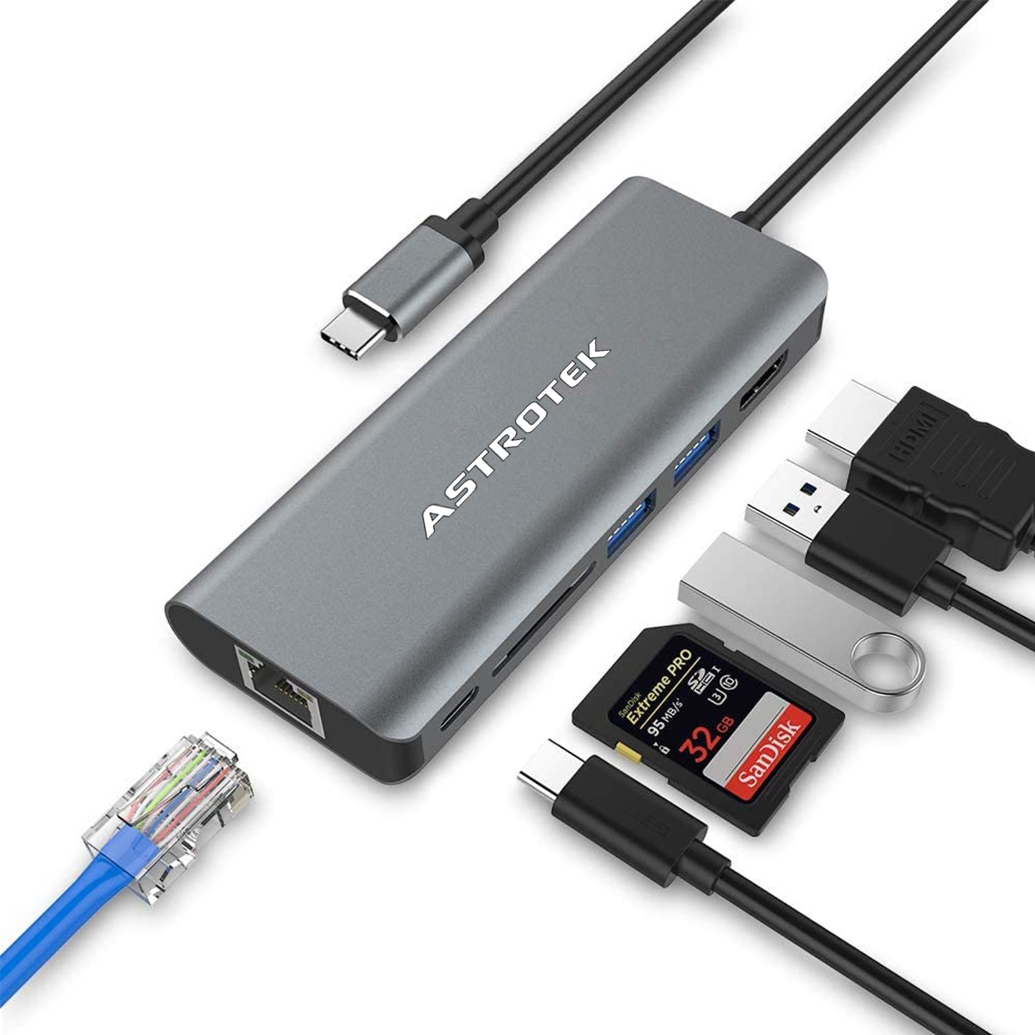 Astrotek Astrotek USB-C Dock 6-in-1 Multiport Hub/Docking Station with 60W Power 1xHDMI 4K GLAN 2xUSB3.0 Card Reader for HP L