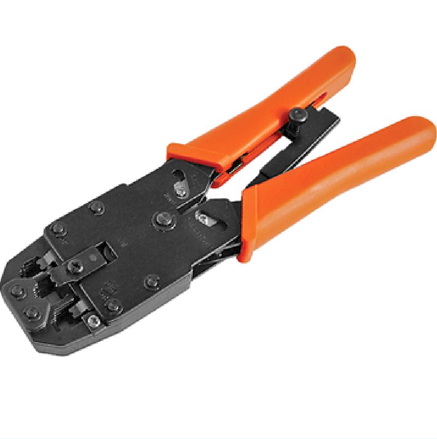 Astrotek Astrotek 8 pins RJ-45 6 pins RJ-12 4 pins RJ-11 Crimper Cut Strip Crimping Tool Kit with Ratchet Orange Colour Hood 
