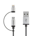 MBEAT (LS) mbeat® 1m Lightning and Micro USB Data Cable - 2-in-1/Aluminmum Shell Crush-Proof/Nylon Braided/Silver/ Apple/Andr