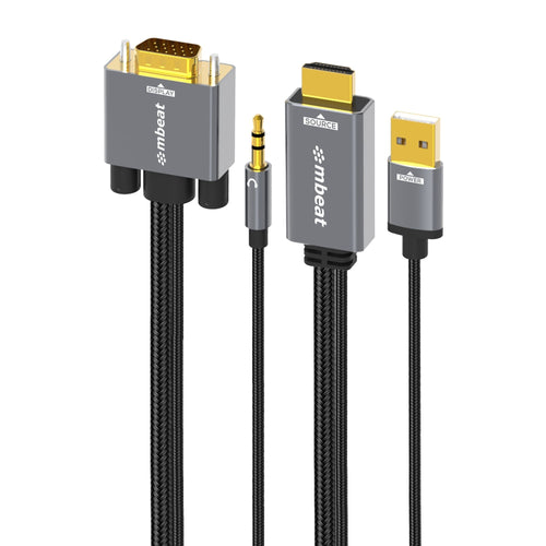 MBEAT (LS) mbeat® Tough Link 1.8m HDMI to VGA Cable with USB Power  3.5mm Audio Up to 1080p@60Hz (1920×1080) HDMI (Male)×1; U