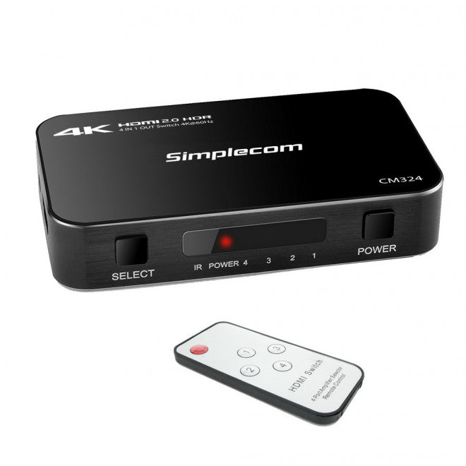 Simplecom (LS)Simplecom CM324 4 Way HDMI 2.0 Switch 4 IN 1 OUT Ultra HD 4K 60Hz HDR HDCP 2.2