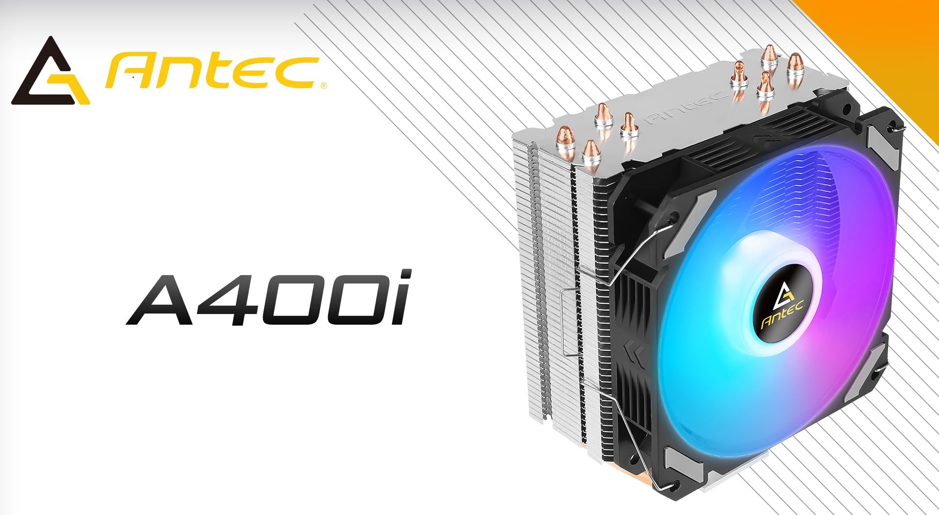 Antec Antec A400i RGB , 72 CFM, 4 Direct Heat-Pipes, 120mm PWM RGB Fan,1700, 115X, 1200, 2011, AM3, AM3+, AM4+,, FM1, FM2, FM