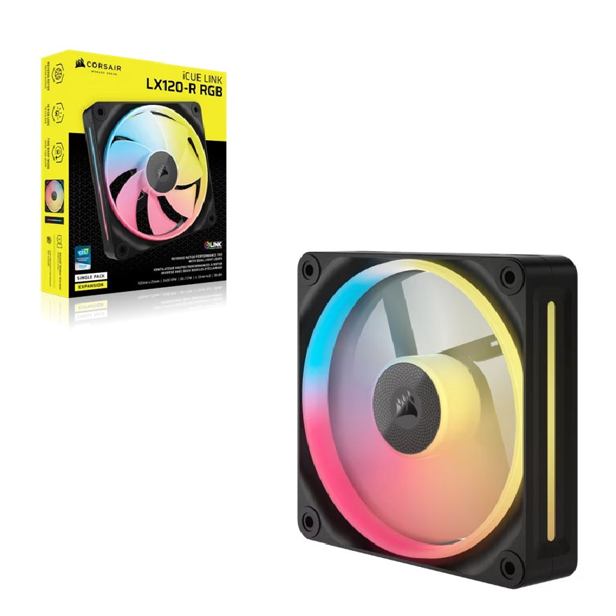 Corsair Corsair iCUE LINK LX120‑R RGB 120 mm PWM Reverse Fan Expansion Single Pack – Black: 66.7 CFM, 2400 RPM, 37.7 dBA, 0.4