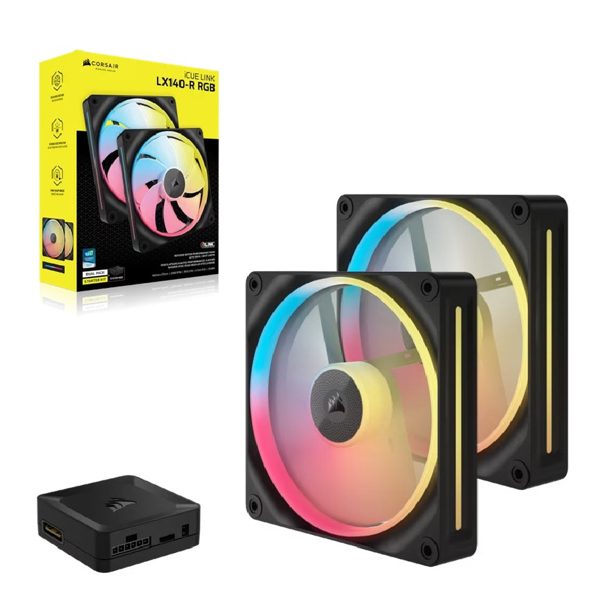 Corsair Corsair iCUE LINK LX140-R RGB 140mm PWM Reverse Fans Starter Kit Dual Pack -Black: 90.6 CFM, 2000 RPM, 38.3 dBA, 0.45
