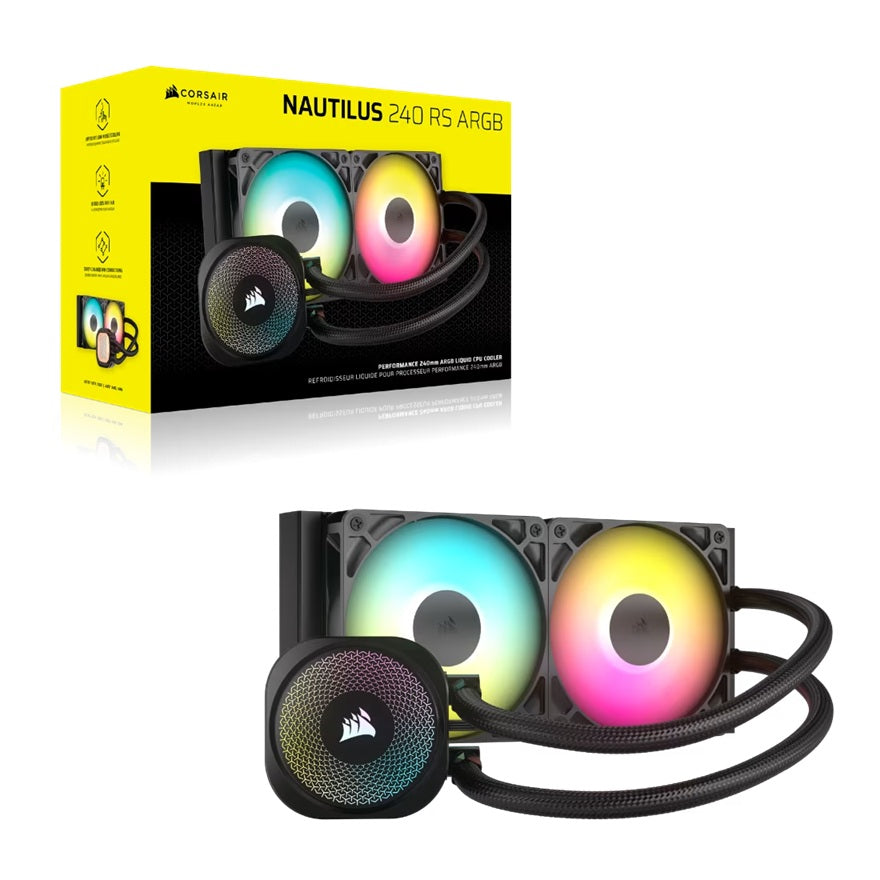 Corsair Corsair NAUTILUS 240 RS ARGB Liquid CPU Cooler - Black 240mm Rad, 2x PWM fans, RGB, Copper Cold Plate, 400mm Tubing, 