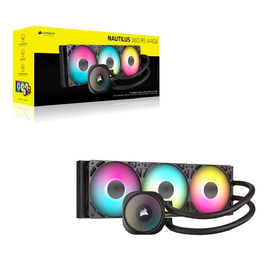 Corsair Corsair NAUTILUS 360 RS ARGB Liquid CPU Cooler, Aluminum Rad, Copper Cold Plate, PWM Fan Control, 1700 RPM, 360mm rad