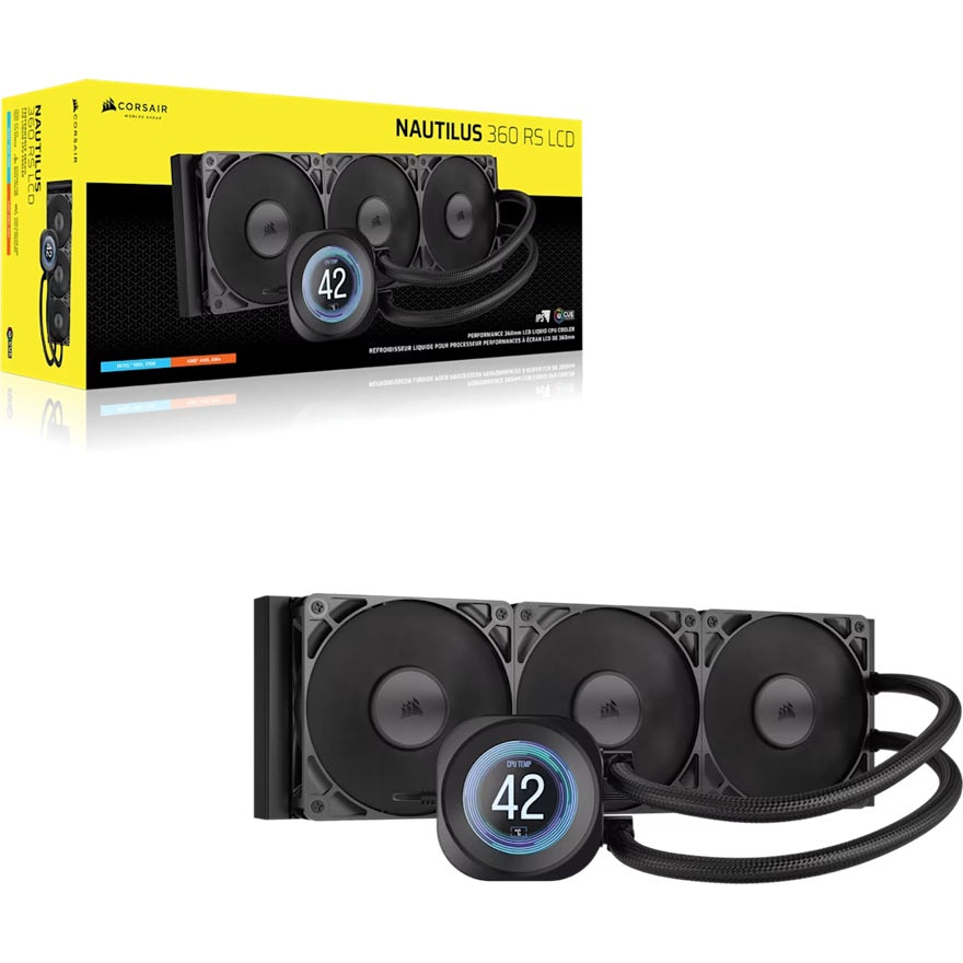Corsair Corsair NAUTILUS 360 RS LCD Liquid CPU Cooler - Black, 360mm rad, LCD pump, 3x PWM fans, 2100 RPM, AM5/LGA1851, coppe
