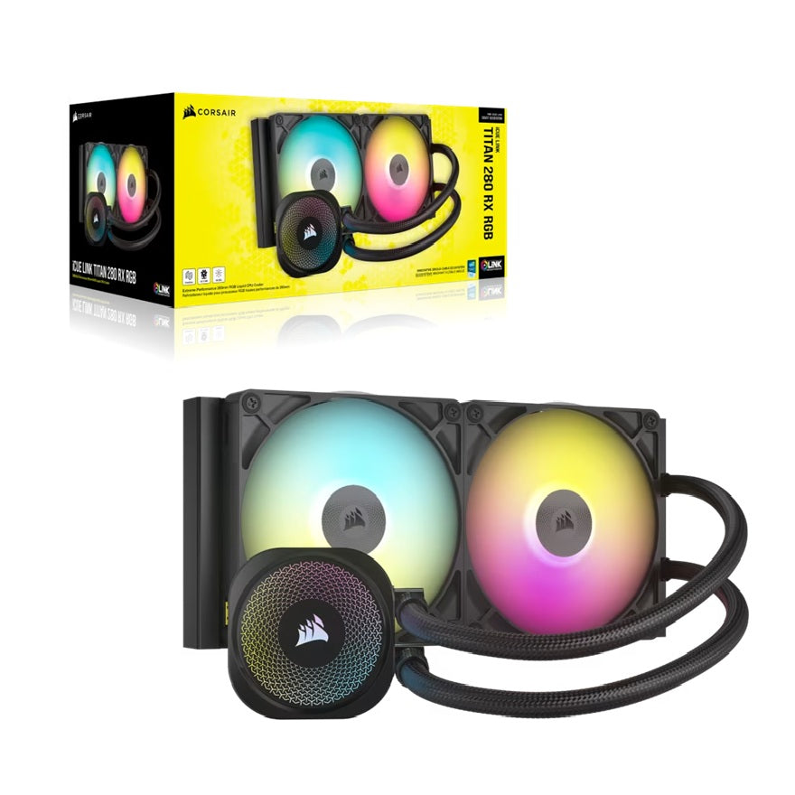 Corsair Corsair iCUE LINK TITAN 280 RX RGB AIO Liquid CPU Cooler - Black, 94.7 CFM, 1700 RPM, Aluminum Radiator, Copper Cold 