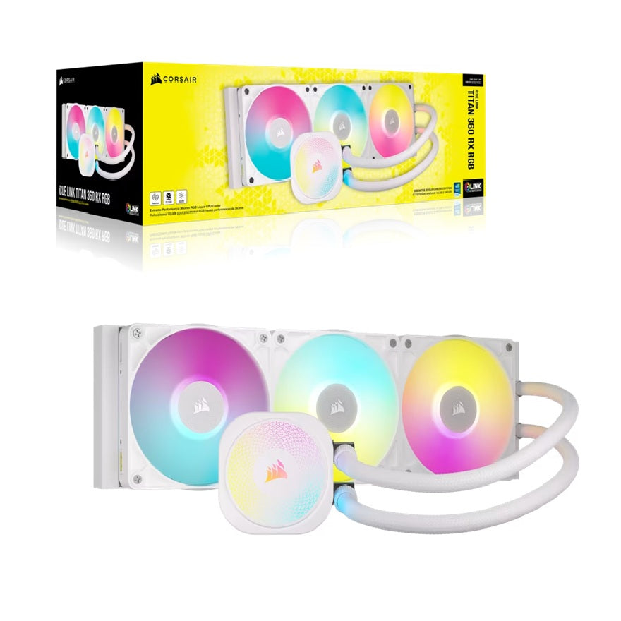 Corsair Corsair iCUE LINK TITAN 360 RX RGB AIO Liquid CPU Cooler - White: 73.5 CFM, 2100 RPM, Aluminum Radiator, Copper Cold 