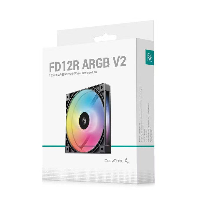 DeepCool FD12R ARGB V2 120mm Integral Blade Silent Ring Reverse-Blade Fan, 4-Pin PWM, 3-Pin 5V ARGB, Hydro Bearing