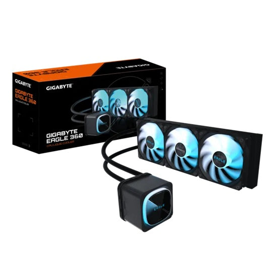 GIGABYTE EAGLE 360, Black, 360mm alu rad, 3x120mm ARGB fans, 600-2000RPM, Intel 1851/1700 AMD AM5/AM4, copper pump 3200RPM, 400mm tube length 27mm