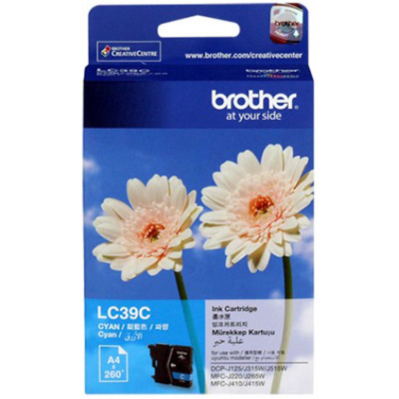 Brother Brother LC-39C Cyan Ink Cartridge - DCP-J125/J315W/J515W MFC-J220/J265W/J410/J415W/J140W- up to 260 pages