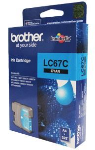 Brother Brother LC-67C Cyan Ink Cartridge- to suit DCP-385C/395CN/585CW/6690CW/J715W, MFC-490CW/5490CN/5890CN/6490CW/6890CDW/