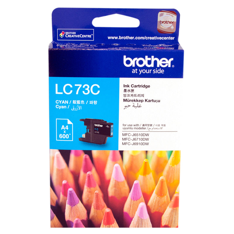 Brother Brother LC-73C Cyan High Yield Ink- DCP-J525W/J725DW/J925DW, MFC-J6510DW/J6710DW/J6910DW/J5910DW/J430W/J432W/J625DW/J