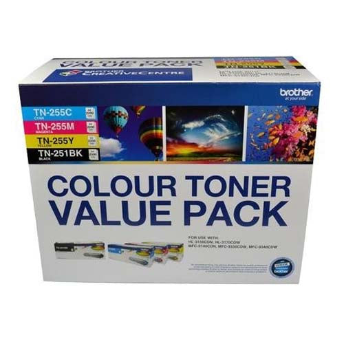 Brother Brother  TN-251BK and TN255 Colour Laser Toner Value Pack. Black, Cyan, Magenta, Yellow (8AE00003)