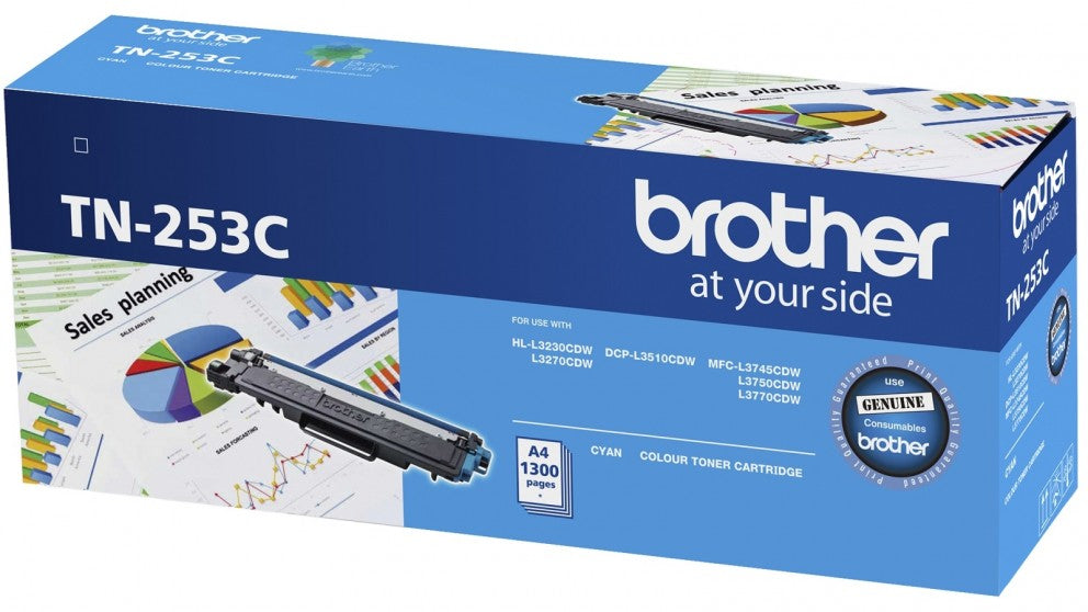 Brother Brother TN-253C Cyan Toner Cartridge to Suit -  HL-3230CDW/3270CDW/DCP-L3015CDW/MFC-L3745CDW/L3750CDW/L3770CDW (1,300