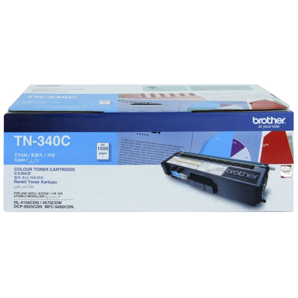 Brother Brother TN-340C Colour Laser Toner - Standard Yield Cyan, HL-4150CDN/4570CDW, DCP-9055CDN, MFC-9460CDN/9970CDW - 1500