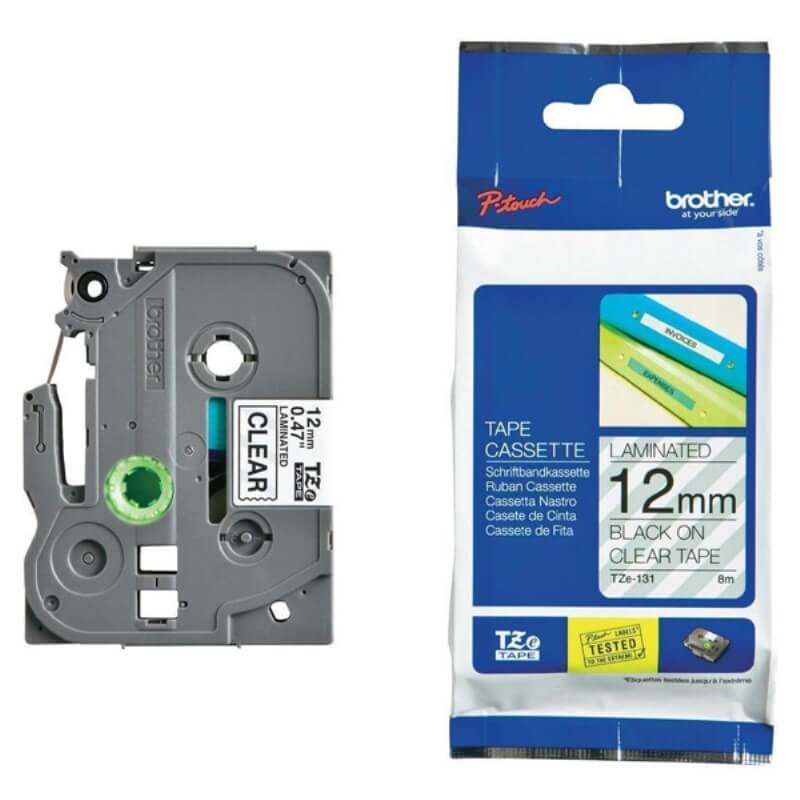 Brother Brother 12mm Black on Clear TZE Tape