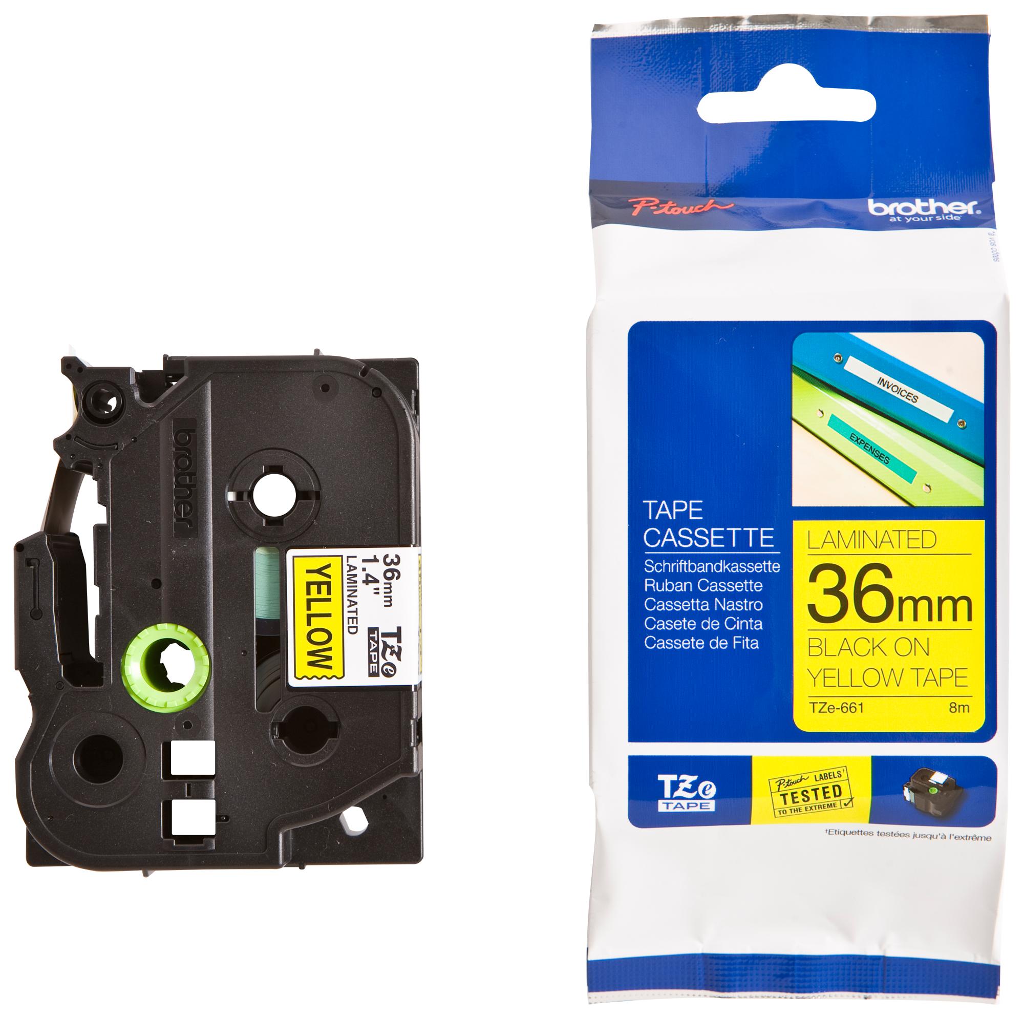 Brother Brother 36mm Black on Yellow TZE Tape