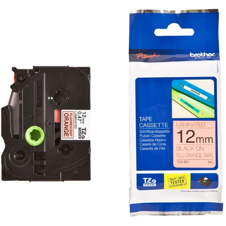 Brother Brother 12MM Black On Fluoro Orange TZE Tape