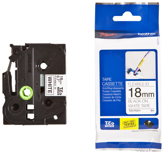 Brother Brother 18mm Black on White FlexibleTZE Tape