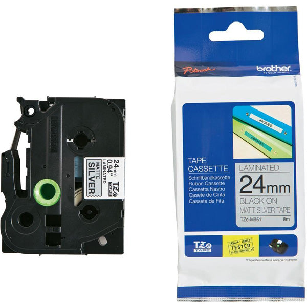 Brother Brother 24mm Black on Silver MATT TZE Tape